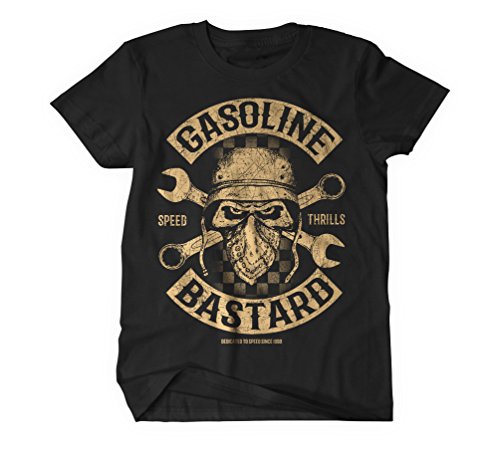 Gasoline Bastad Camiseta de Manga Corta Impresa Camisa Biker Racer Vintage Custom Retro L