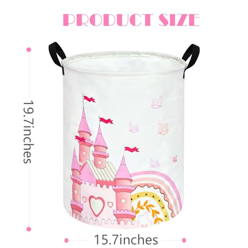 Image of MAIZMZ Kids Hamper Pink Castle Storage Bins Organizer Toy Box Laundry Basket Large Canvas Collapsible Chest for Home /Dorm /Kitchen /Pet /Office /Closet /Shelf /Gift Baskets