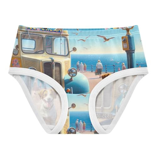 Dog Summer Ice Cream Car Underwear Girls, Toddler Girl Briefs, Girls' Cotton Brief Underwear, 2–8 Years