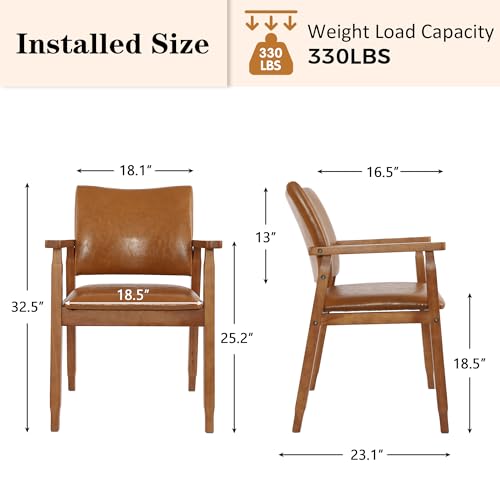 Image of NOBPEINT Mid-Century Modern Dining Chairs with Armrest Set of 4, PU Leather Upholstered Dining Room Chairs with Solid Wood Frame, Walnut Kitchen Armchairs for Kitchen Living Room Restaurant, Brown