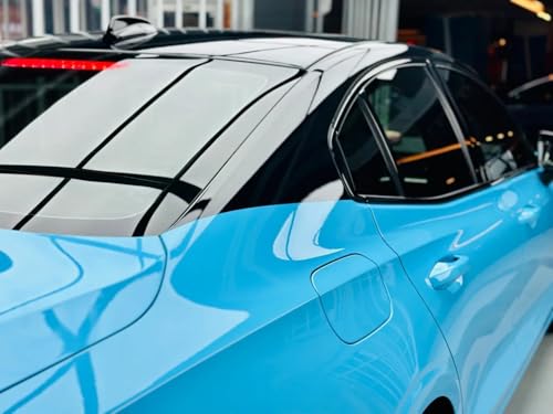 Image of LZLRUN High Gloss Vinyl Realistic Paint Wrap Roll Car Sticker Film Decal Bubble Free Come with Installation Tool Set (Light Blue, 4Inch x 30ft)