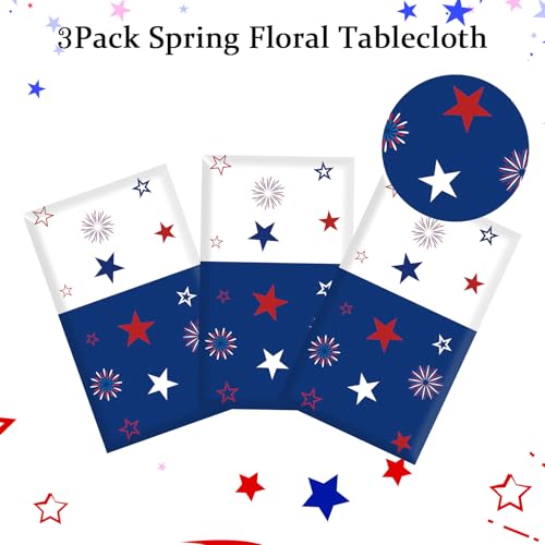 Image of 4th of July Tablecloth, 3 PCS Red White and Blue Patriotic Tablecloths(54x108 Inch) Independence Memorial Day American Flag Decorations Table Cloth Cover for Picnic Camping Party Dinner Table Decor