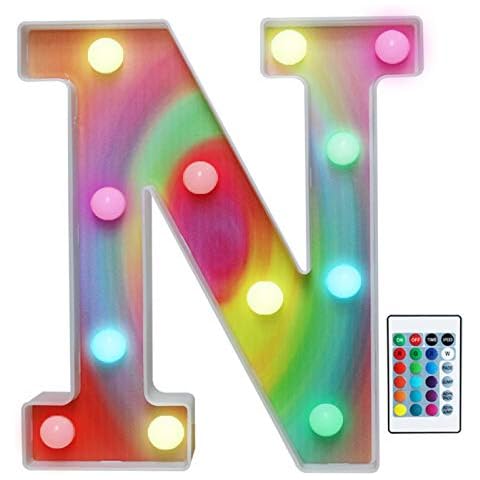 Ledido Colorful LED Marquee Letter Lights with Remote 16 Colors Changing Light Up Letters Signs Decorations for Home Party Bar/Birthday Christmas-Rainbow Letter N Cover