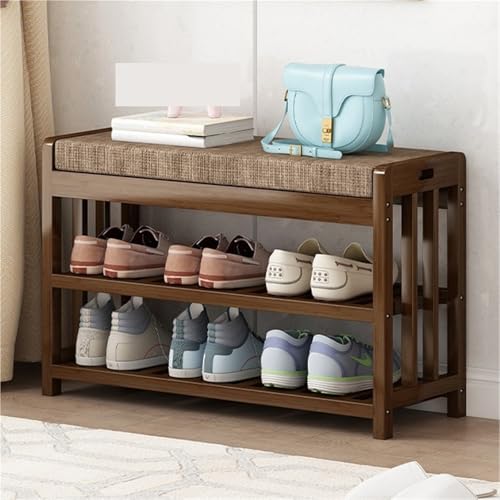 Shoe Rack Bench 2-Tier Bamboo Shoe Storage Organizer Entryway Bench