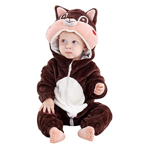 DEBAIJIA Baby Spielanzug Flanell 0-24M Tier Strampler Winter Warm Overall mit Kapuze Jumpsuit Süß Mädchen und Junge Pyjama Cover