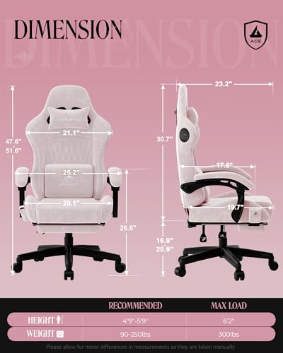 Image of GTPLAYER Gaming Chair with Speakers, Video Game Chairs with Footrest, PC Gamer Chairs for Adults - Padded High Back Ergonomic Reclining Silla Gamer, Linkage Armrest, ACE Pro, Pink (Velvet)