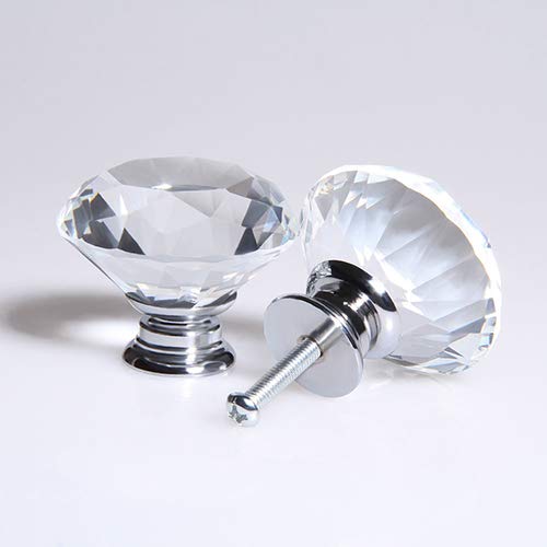 Baost 1Pc Clear Crystal Rhinestone Door Knob Cabinet Cupboard Handle with Screws Kitchen Furniture Pull Handle Knobs Drawer Kid's Dresser Closet Bathroom Desk Nightstand Knobs Random