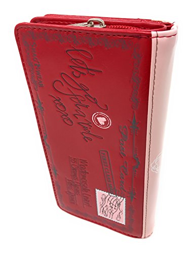 Shag Wear Vintage Postcard Bicycle Large Wallet for Women and Teen Girls Vegan Faux Leather Salmon 7"4