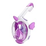 Diving Mask Full Face Snorkel Mask for Kids, Kids Snorkeling Set 180 Degree Panoramic View, Safe Anti-Leak Anti-Fog, Foldable Dry Top Snorkeling Gear for Kids (Purple Unicom)