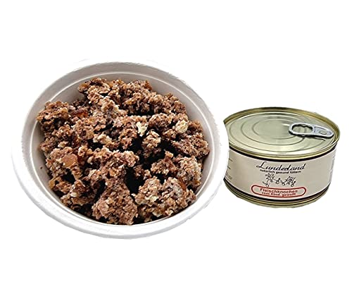 Lunderland Dosenfleisch Fleischknochen 6 x 300g (insg. 1,8kg) 100% Rinderknochen wie gewachsen mit Fleisch und Fett, mittelfein gewolft