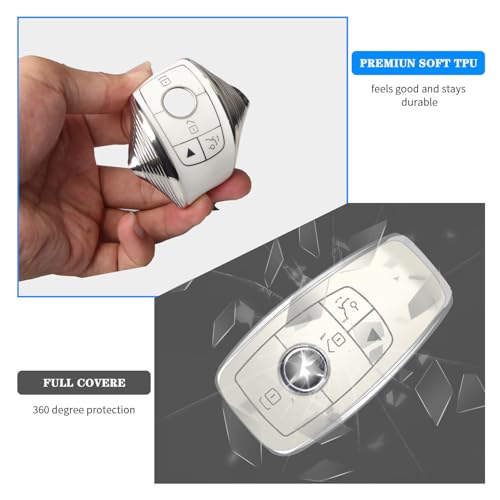 Image of QBUC for Mercedes Benz Key Fob Cover with Keychain(White) | Compatible with Benz C E R S G S CLS CLK GLC ML GLE GLS SL SLR McLaren AMG Key