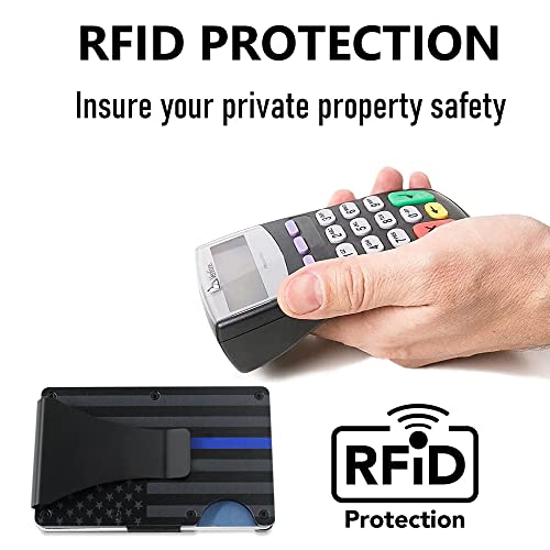 Thin Blue Line American Flag Engraved, Minimalist Wallet, Rfid Blocking Aluminum Slim Wallet With Money Clip (With Money Clip) #TOP7