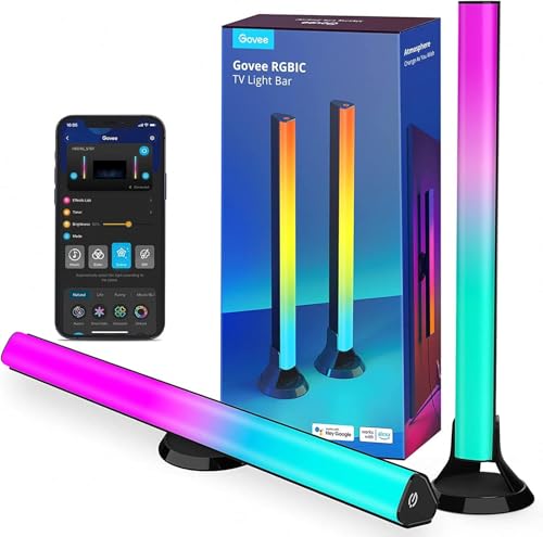 Govee RGBIC TV Light Bars, Retroilluminazione WiFi con doppie perle LED, 38 cm, Posizionamento multiplo, Adatte per TV 45-70 pollici, Compatibili con Alexa e Google Assistant, Nero