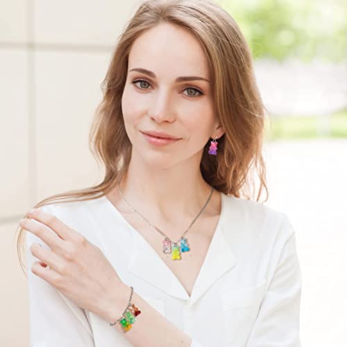 Cosweet 60pcs Gradient 3D Gummy DIY Bear Charms- Resin Bear Shaped Clay Pendants in 15 Colors Earring Bracelet Nacklace DIY Jewelry Making Pendants Nail Art Accessory for Children Adults DIY Handmade