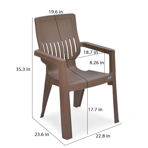 Image of Nilkamal Ortho Comfort Plastic Chair with Arm|Set of 2| 3 Year Warranty |Stackable Chair for Home, Living Room, Dining Room, Cafe & Balcony |Ergonomic Back Support |Indoor & Outdoor |Rattan Dark Beige