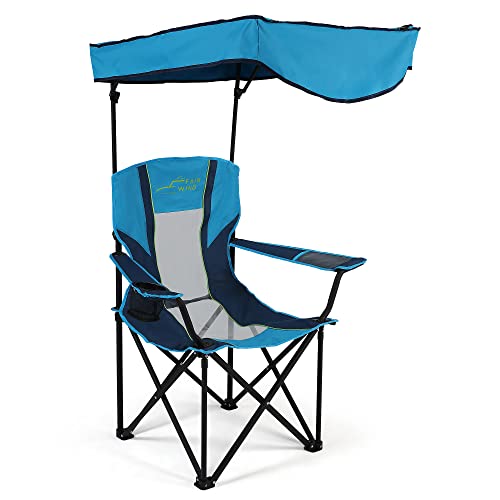 Fair Wind Oversized Camping Lounge Chair With Adjustable Shade Canopy For Outdoor Sports Heavy Duty Quad Fold Chair Arm Chair - Blue Green #TOP4
