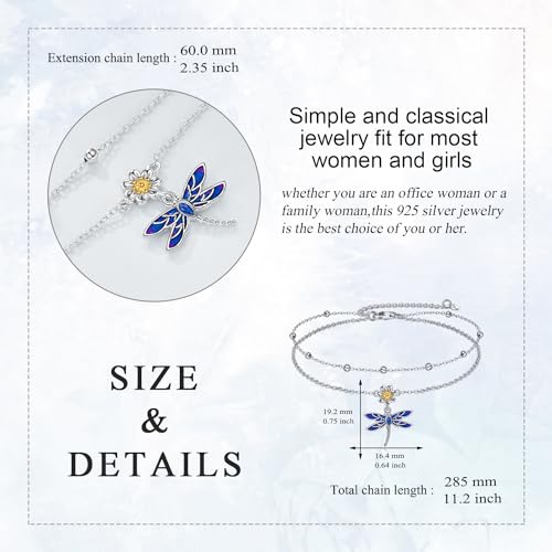 Image of YAFEINI Anklet Bracelets for Women Girls Sterling Silver Hummingbird /Dragonfly /Butterfly Link Chain Anklets Jewelry Gifts