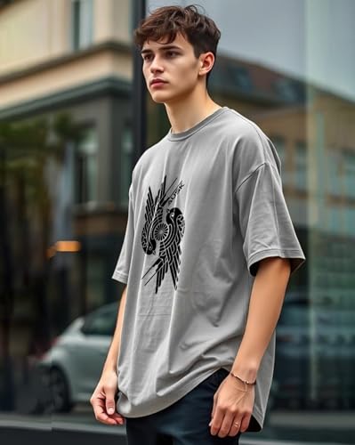 Image of AUSK Mens Loose Fit Oversized Printed Cotton T-Shirts Grey