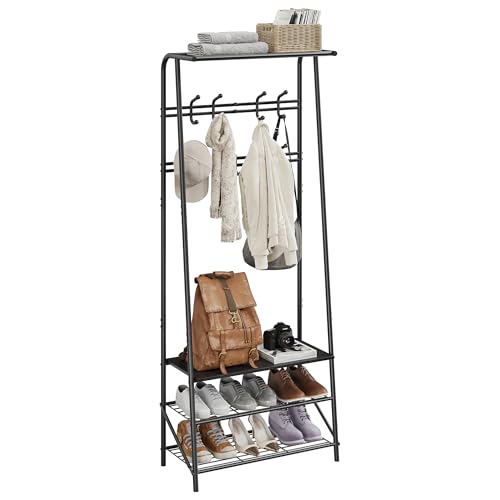IDEALHOUSE Coat Rack Shoe Bench with 10 Hooks, Hall Trees Entryway Bench with Storage, Multifunctional Hallway Organizer, Wood Look Accent Furniture