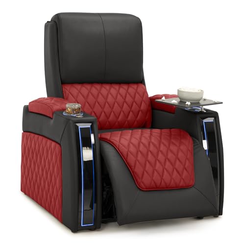 Image of Seatcraft Apex Red /Black Italian Leather Home Theater Seating, Zero Gravity Power Recliner Chair, Powered Headrest and Lumbar Gaming and Lounge Sofa Furniture for Cinema Room, Single Recliner