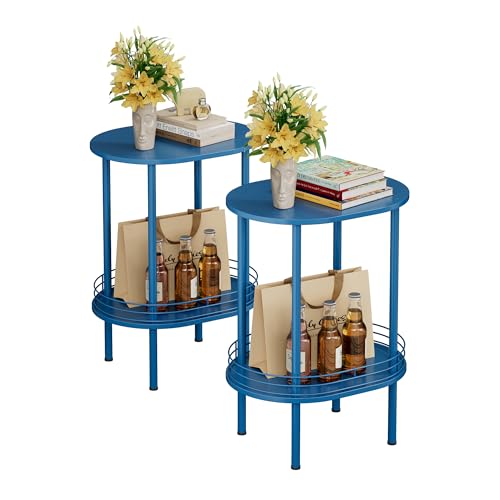 Image of DGSANDGO Blue Side Table Set of 2,Side Tables Living Room,2-Tier Nightstand,Samll End Table for Small Space,Living Room,Bedroom, Nursery, (2PC,Blue)