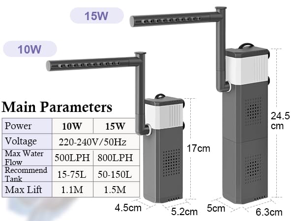 VILLNO 8W 400LPH Ultra Powerful Aquarium Filter for 30-90L Fish Tank - Image 2