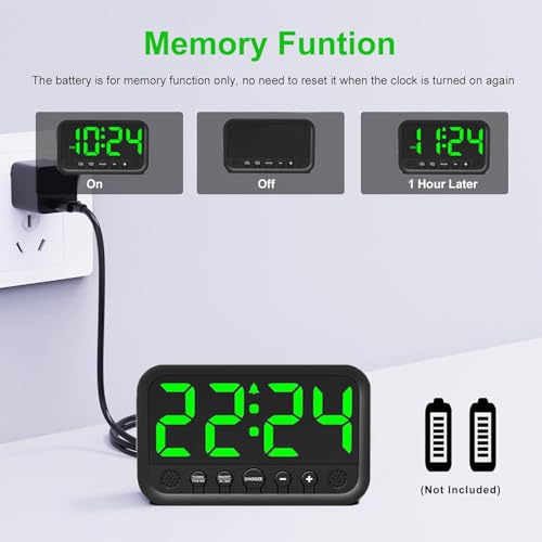 Miniatura 4 de Despertador Digital Led Grande, Alarma Fuerte, Enchufe Eléctrico Con Volumen Y Brillo Ajustables, Repetición, 12 24 Horas