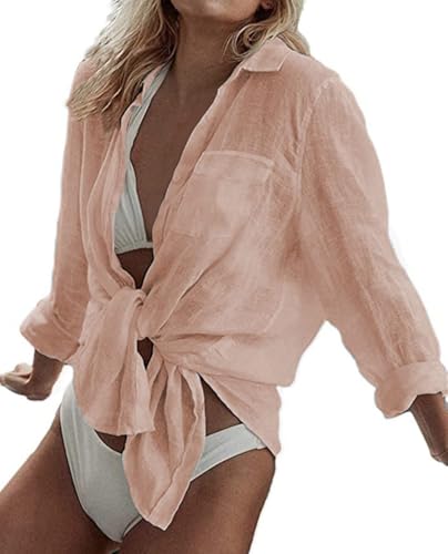 Image of Zicozy Beach Coverup for Women, Swimsuit Coverup Long Sleeve, Bikini Cover Up Shirt, Bathing Suit Cover Ups for Pool
