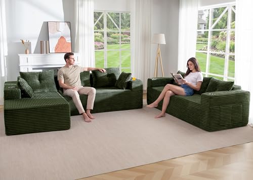 Image of MAXYOYO Modular Sectional Couch with L-Shape Chaise and Loveseat, Modern Boneless Couch for Living Room, Oversized Sofa with Deep Seat, No Assembly Required, Green