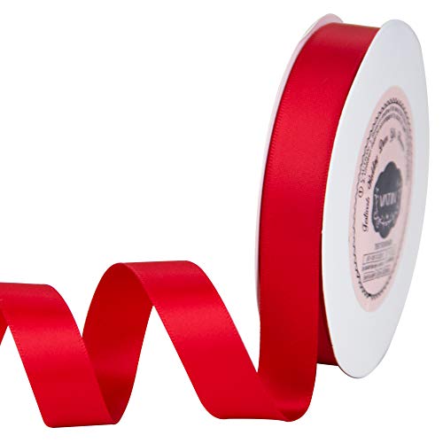 VATIN 5/8 inch Double Faced Polyester Hot Red Satin Ribbon - 25 Yard Spool, Perfect for Wedding Decor, Wreath, Baby Shower,Gift Package Wrapping and Other Projects