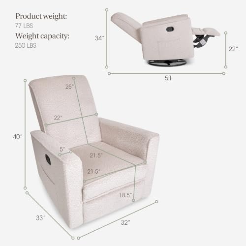 Image of Evolur Raleigh Plus Nursery Glider Recliner, GREENGUARD Gold, Ballet Pink