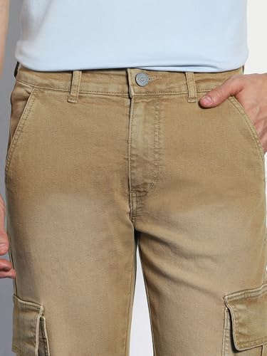 Image of Urbano Fashion Men's Regular Fit Washed Cargo Jeans with 6 Pockets Stretchable