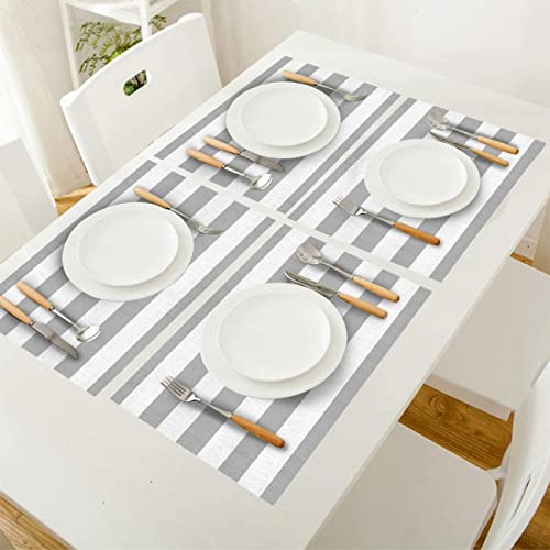 Image of YELONA Dining Table Placemats Set of 6 - Heat-Resistant, Non-Slip, Washable & Stain Resistant Woven PVC Vinyl Table Mats for Kitchen & Dining - 45 x 30 cm, PeachWhite & Grey