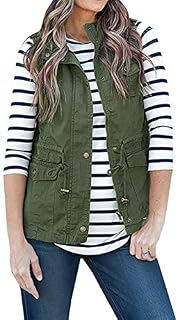 AFKOXKi Women Sleeveless Lightweight Vest Jacket Plain Color Military Jacket Vest with One