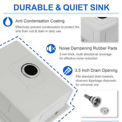 Image of 24 Inch Undermount Kitchen Sink, Workstation Single Bowl 24 x 19 Inch 16 Gauge Stainless Steel Under Counter Sink for Small Apartment Prep Kitchen, Laundry, Utility & RV with Cutting Board