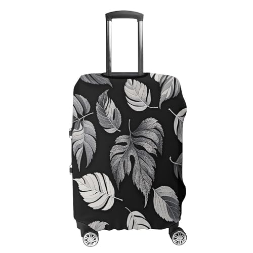 Black Gray Leaf Jacquard Luggage Cover Elastic Suitcase Protector Case Anti-Scratch Washable Baggage Covers Protector For Traveling, Aircraft Consignment XL4