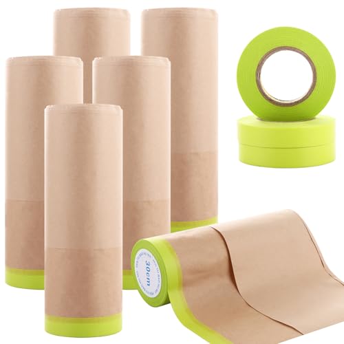 AKOLAFE 6PCS Masking Paper Roll Brown 30cm x 15m Plus 3PCS Green Masking Tape Masking Paper Paint Tapes for Painting Painters Decorating Tape for Wall