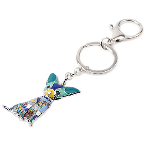 Duowei Dainty Enamel Chihuahua Dog Keychain Zinc Alloy Pets Keyring Handbag Charm Gifts For Women Girls Lobster Clasp (Blue) #TOP2