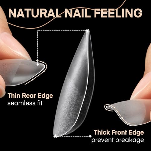 Image of Luckyfairy Short Almond Nail Tips, 504pcs Full Cover Soft Gel Nails Tips 15 Sizes No C Curve Almond Shape Nail Tips for Acrylic False Nails Professional for Nail Extensions Salons Home DIY