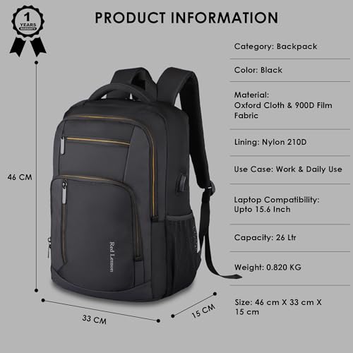 Image of Red Lemon Swiss Cut Design 15.6 inch Laptop Backpack for Men and Women, Stylish 26L Capacity, USB Charging Port, Anti-Theft Pocket & Accessories Organizer