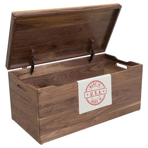 Image of Amish Made Wooden Storage Chest Trunk Box with Lid and Handles for Bedroom, Blanket, Clothes, Anti-Slam Hinges, Handmade, Rustic, Walnut Wood, Natural Stain, 42 inch
