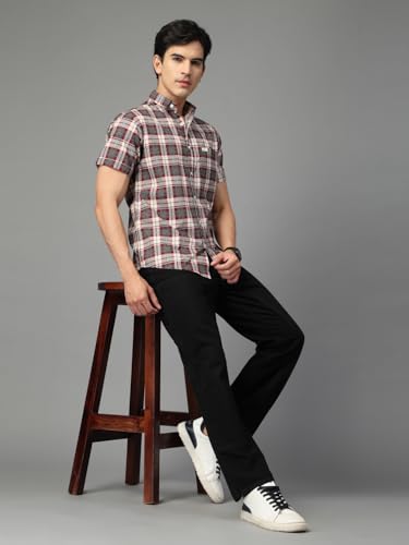 Image of Majestic Man Men's Slim Fit Premium Pure Cotton Plaid Check Half Sleeve Casual Shirt