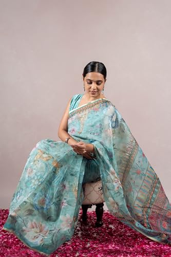 Image of MIRCHI FASHION Saree for Woman Organza Floral Printed | Lightweight Elegant Traditional Sari with Matching Blouse Piece
