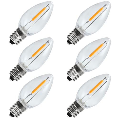 BORT 6 Pack C7 LED Night Light Bulbs C7 LED Replacement Light Bulb for Christmas String Light 0.6 Watt Equivalent to 7 Watt Warm White 2200K E12 Candelabra Base Clear Plastic LED Bulbs