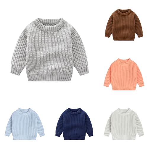 Baby Toddler Boys Girls Knit Sweater Pullover Sweatshirt Kids Long Sleeve Crew Neck Solid Casual Tops