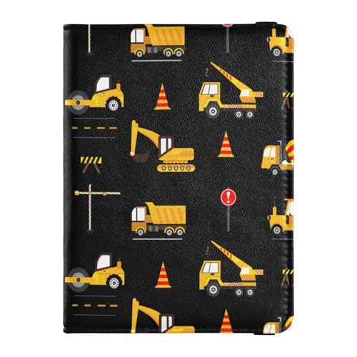 linqin Cute Construction Machinery for Kids Passport and Vaccine Card Holder Combo Leather Passport Case 4x3 CDC Vaccination Card Protector/Covers Waterproof Wallet for Travel