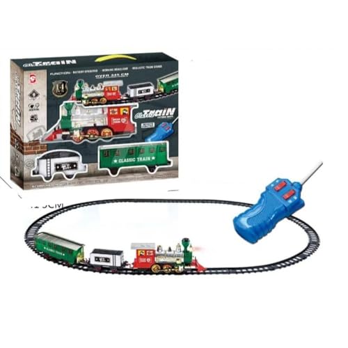 Image of Remote Control Train Set with 345 CM Tracks (14 Pcs) | Battery Operated Classic Toy Train with Light & Sound | Electric RC Engine Train Set for Kids Boys Girls Gift No Smoke