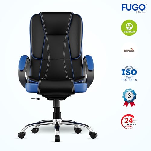 Image of FUGO FG12 Ergonomic Office Chair with Adjustable Height,Cushioned Back & Seat,Tilting Mechanism,Heavy-Duty Metal Base,Dual Nylon Casters-Ideal for Work,Gaming, Study,3Year Warranty (Black & Blue)