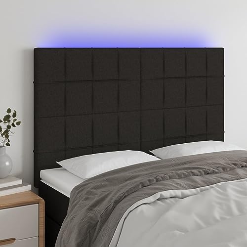 Brokky Cabecero con Luces LED cabeceros de Cama cabeceiras de Cama Tela Negro 144x5x118/128 cm