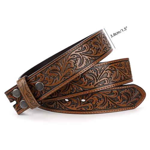 Western Belt Strap for Men without Buckle 1.5" Wide Floral Engraved Embossed Leather Belt Strap4